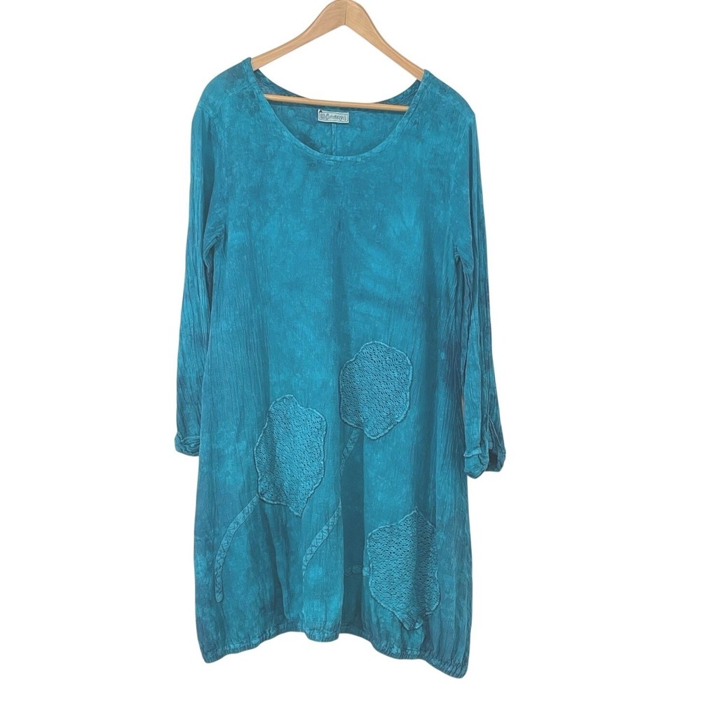 Cottonways Lagenlook Gauze Turquoise Tunic Top Dress Size S/M Lagenlook‎ Boho